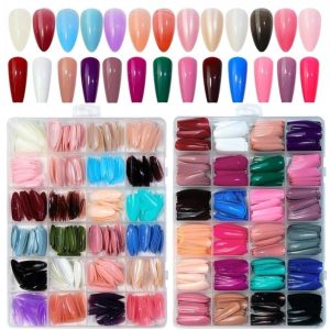 288 PCS 24 Colors Full Cover Fake Nails Set – Colorful Press On Artificial Nail Tips with Storage Box