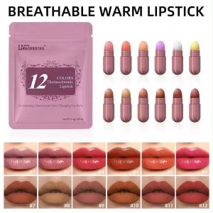 12 Colors Thermochromic Lipstick – Moisturizing Translucent Color Changing Lip Balm