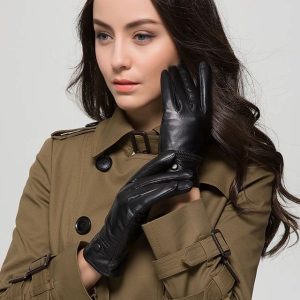 Pure Sheepskin Leather Gloves Short Plus Leather Thickened Soft Touch Screen Gloves Autumn Winter Driving Riding Women's Gloves