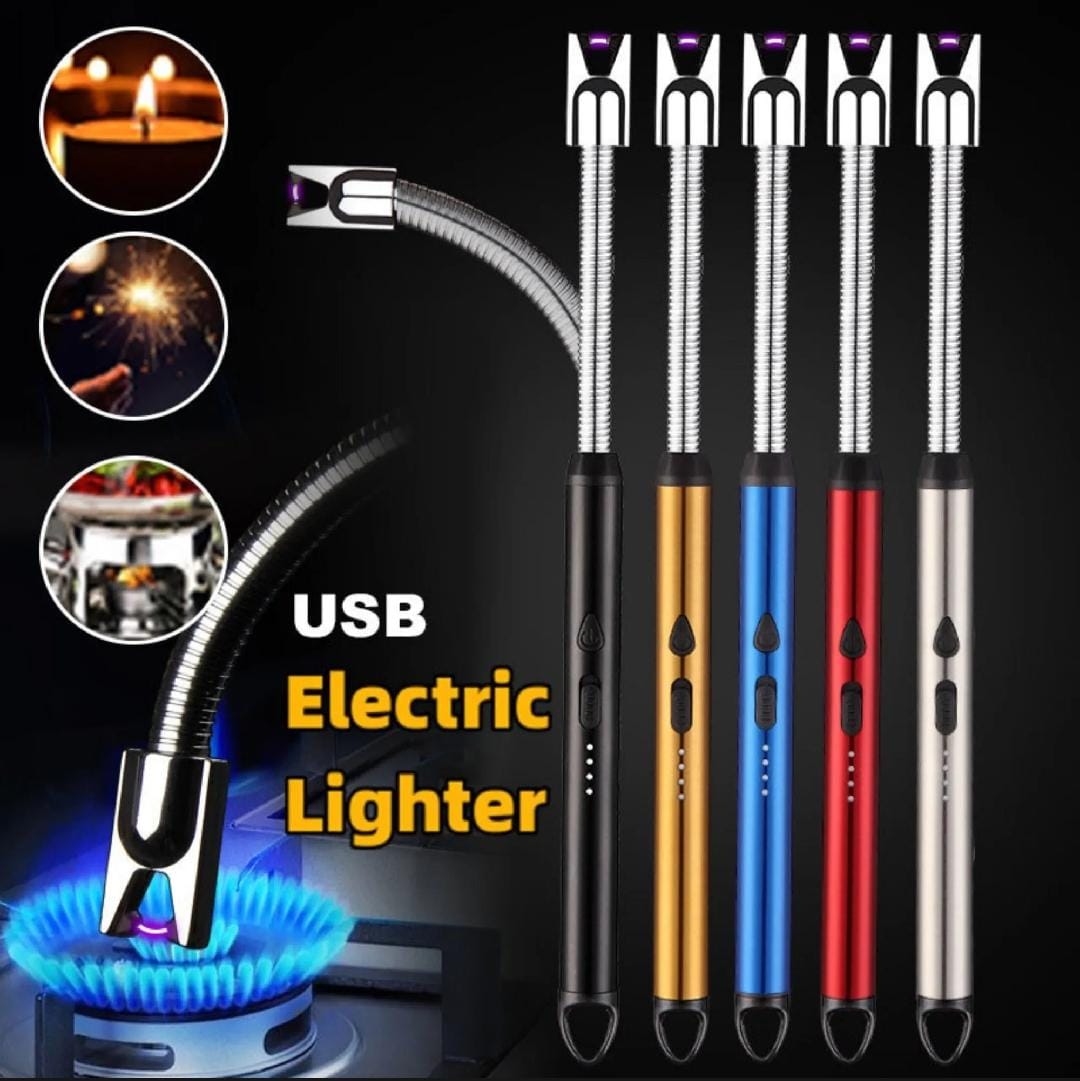 Rechargeable Electric USB Lighter – Windproof Arc Lighter with LED Battery Display & Flexible Neck – Long Reach for Candles, BBQ, Stove, Grill & Camping – Flameless & Safe