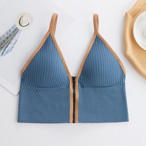 Women Seamless Sport Crop Top Underwear Front Zipper Removable Padded Bra