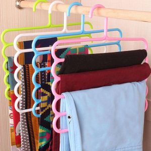 Anti-Slip Magic Multiple Layer Trousers Hanger Multifunction Pants Closet Belt Holder Rack S-Type 5 Layers Saving Space