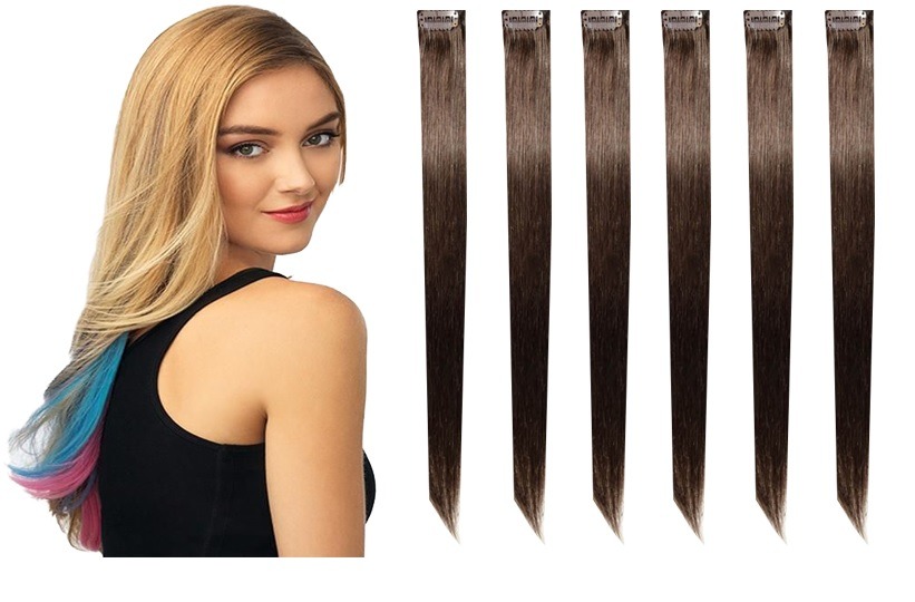 5 pieces single clip in hair extension for girls random colors