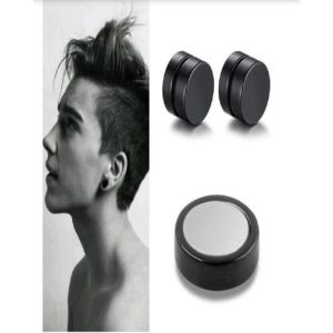 Pair Of Magnetic Ear Stud Round Earring - Black