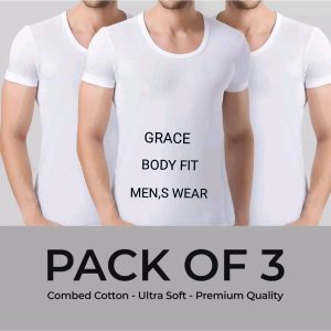 Pack of 3  Men's  White Vest Bazoo (Banyan) Half Sleeves- Original Cotton Vest -Inner wear