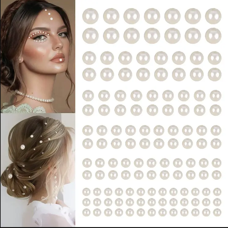 Hair Pearls Stick On Self Adhesive Pearls Stickers Face Pearls Stickers for Hair ANLAN