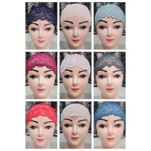 Pack of 6 Lace bands net cap for girls Hijab caps hijab caps for girls stylish Soft & Comfortable Fabric-Multicolors-Adjustable Size