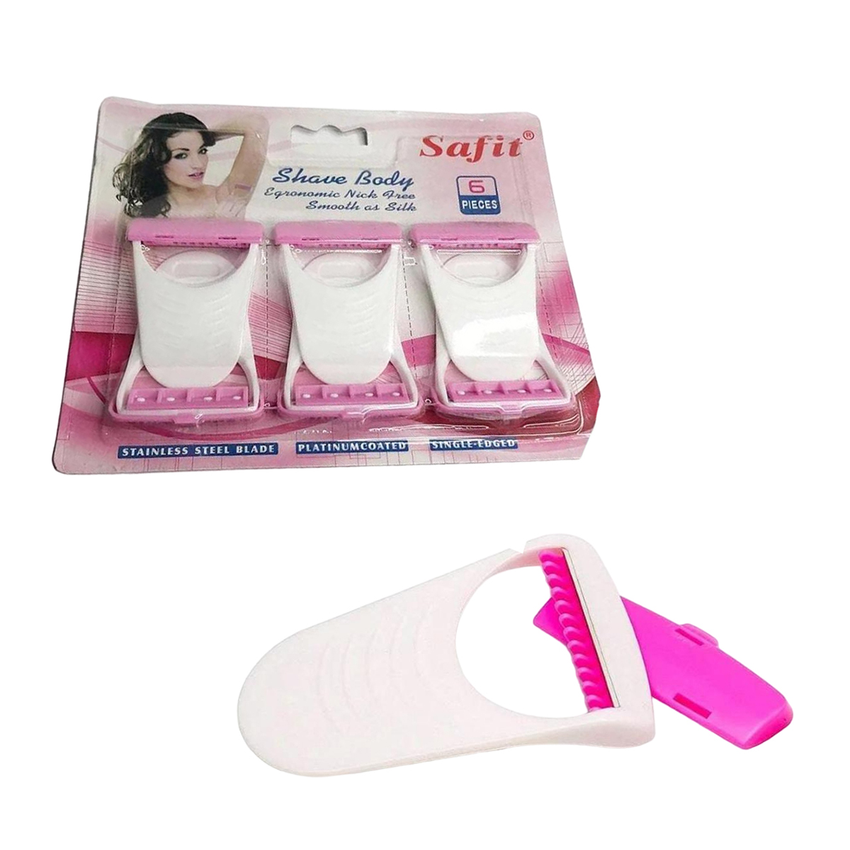 Safit Shave Body Razor - 6Pcs - White & Pink