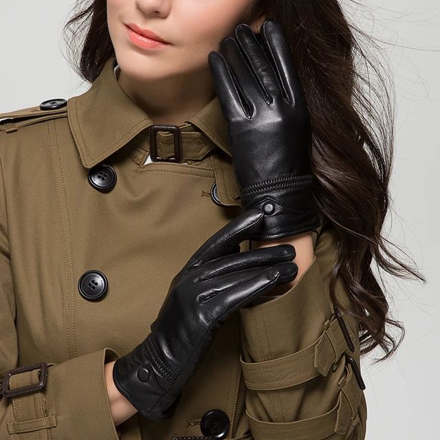 Pure Sheepskin Leather Gloves Short Plus Leather Thickened Soft Touch Screen Gloves Autumn Winter Driving Riding Women's Gloves - Image 3