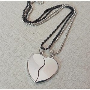 Silver Magnetic Broken Heart Necklace Locket - Heavy Metal Magnetic Heart Pendant Necklace Gift For Friends Couples