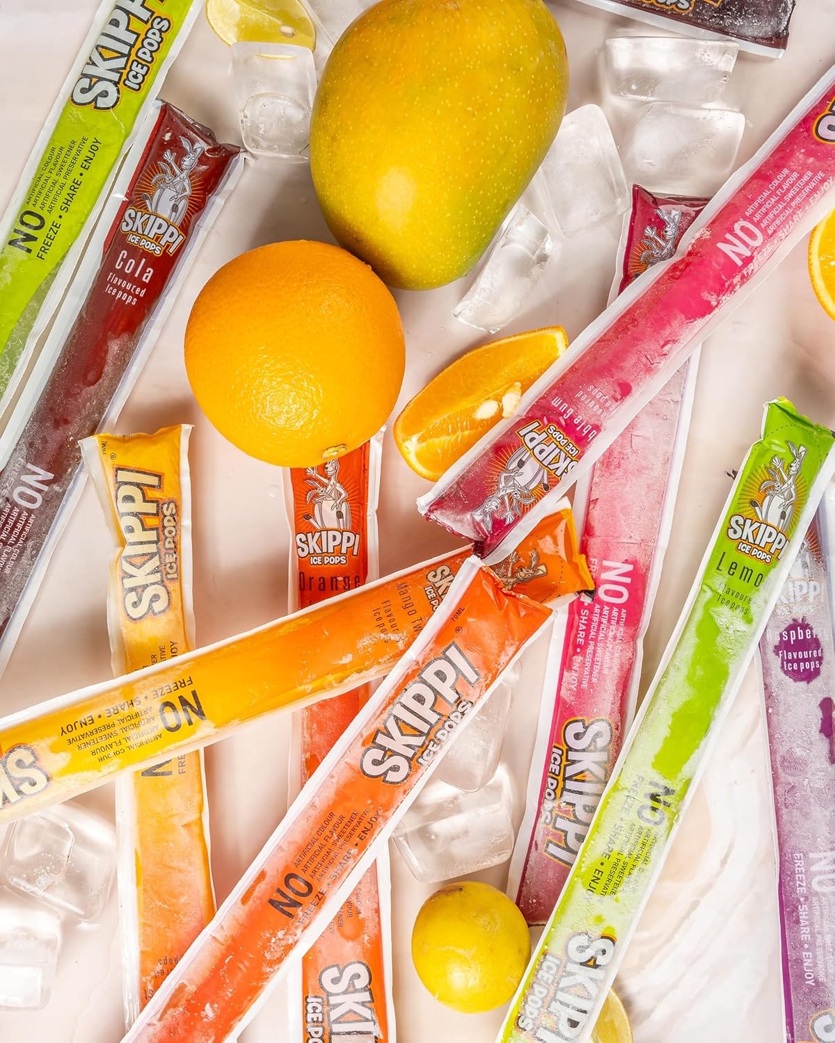 Skippi Icepops Natural Ice Popsicles - Assorted Flavors (Lemon, Mango, Orange, Raspberry, Bubblegum, Cola) - 12 x 70 ml - 100% Natural Colours, Flavours, and Preservatives - Image 2