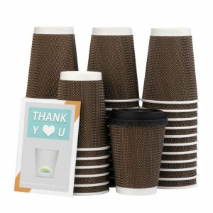 Disposable Stylish Printed Ripple Coffee Cups with Lid/Cover 10packs