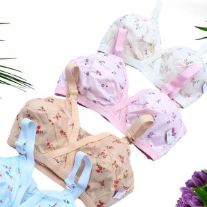 Pack of 4 Women Ladies Girls Classy Multi colour Cotton Printed Bra Brief Blouse Brazier Brassier Undergarments- Cotton Brazzer for Girls