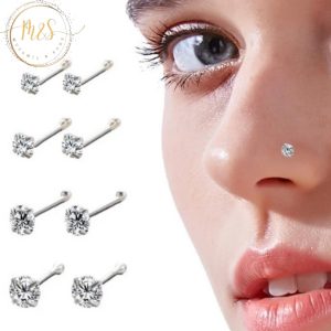 Pure Silver (chandi) Nose Pin with Multi-color Small (2 MM) Stones For Women
