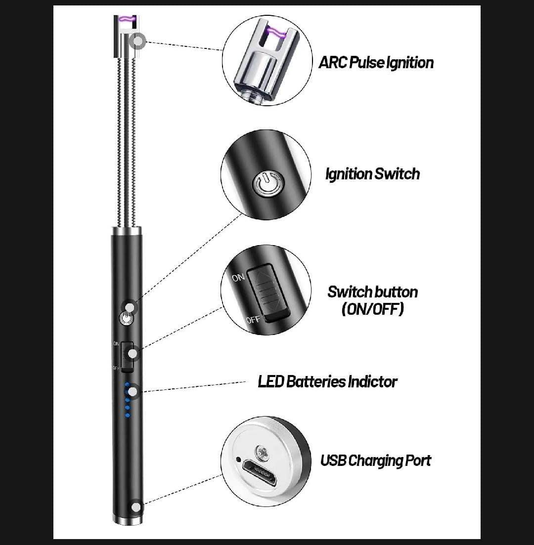Rechargeable Electric USB Lighter – Windproof Arc Lighter with LED Battery Display & Flexible Neck – Long Reach for Candles, BBQ, Stove, Grill & Camping – Flameless & Safe - Image 6