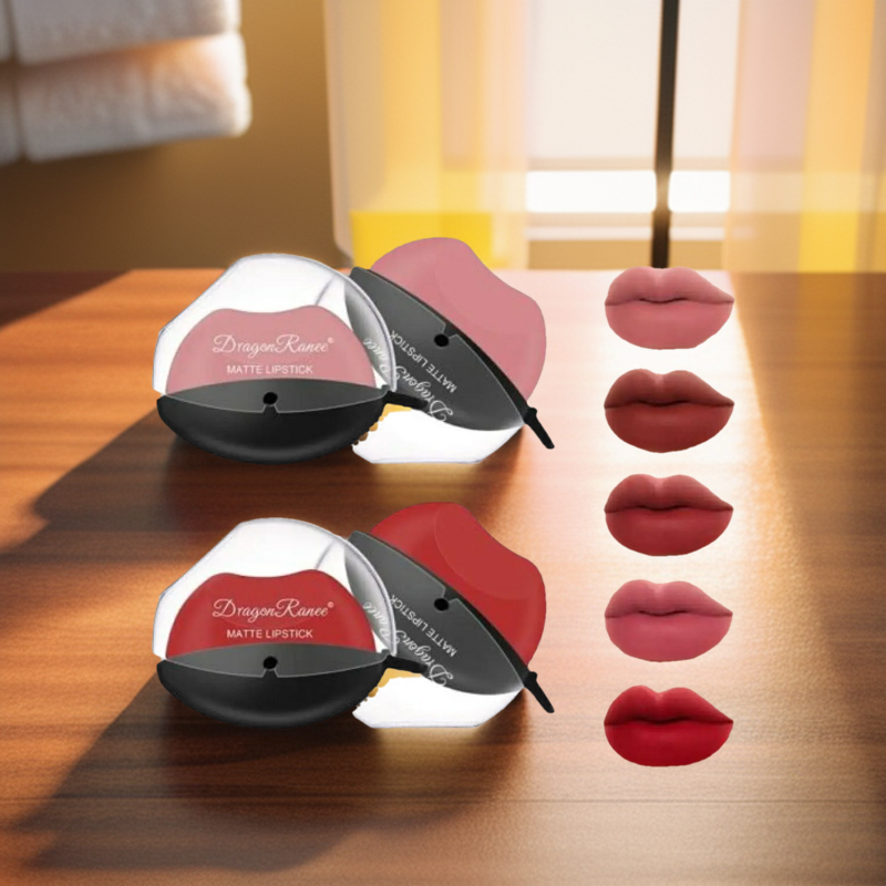 Korean Style Lip Shape Waterproof Lazy Lipstick Matte Makeup Long Lasting Moisturizing Matte Finish Lip-Shaped Lipstick Moisturizing Matte Lip Makeup Tint Waterproof Nonstick Cup Lip Gloss - Image 2