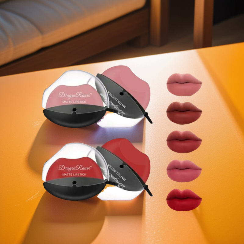 Korean Style Lip Shape Waterproof Lazy Lipstick Matte Makeup Long Lasting Moisturizing Matte Finish Lip-Shaped Lipstick Moisturizing Matte Lip Makeup Tint Waterproof Nonstick Cup Lip Gloss - Image 5