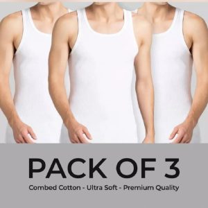 Pack of 3 - Men's Sando Banyan - Original Cotton Vest - White Inner wear without Sleeves