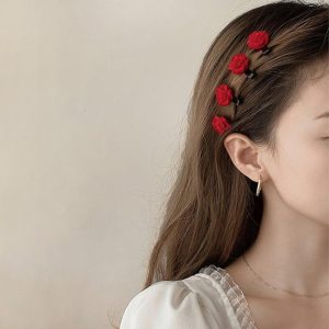 Elegant Hair Accessories Headwear Small Flower Wedding Korean Red Velvet Rose For Women Girls