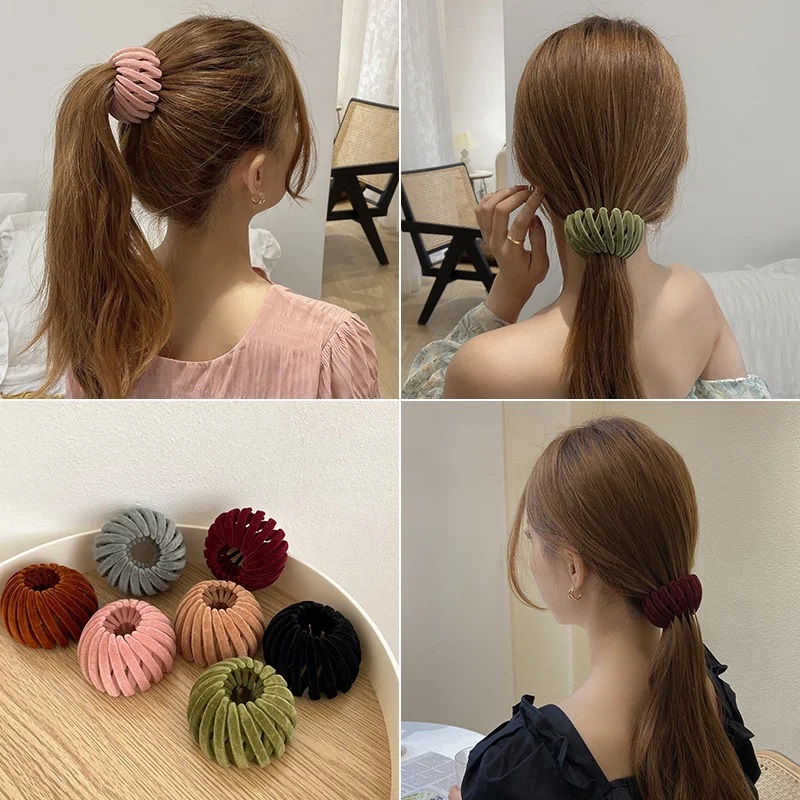 Korean Fashion Women's Bird Nest Expanding Crystal Tail Hair Bun Holder Clips - Image 3
