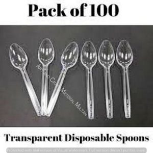 Pack of 100 Disposable Spoons Transparent Plastic