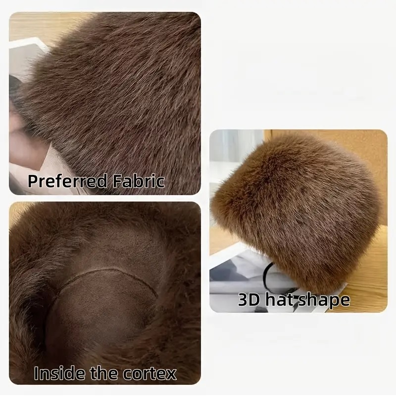 Festive Women's Fluffy Faux Fur Bucket Hat - Lightweight, Non-Elastic, and Perfect for Winter - Image 4