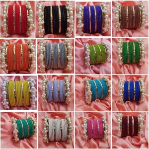 bangles for girls , Gajra bangles set , velvet bangles set with trendy Gajra kary , trendy Gajra bangles velvet glass bangles set for girls , velvet glass bangles for girls