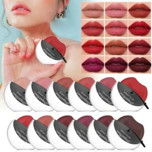 Korean Style Lip Shape Waterproof Lazy Lipstick Matte Makeup Long Lasting Moisturizing Matte Finish Lip-Shaped Lipstick Moisturizing Matte Lip Makeup Tint Waterproof Nonstick Cup Lip Gloss