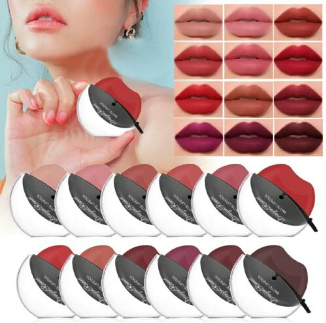 Korean Style Lip Shape Waterproof Lazy Lipstick Matte Makeup Long Lasting Moisturizing Matte Finish Lip-Shaped Lipstick Moisturizing Matte Lip Makeup Tint Waterproof Nonstick Cup Lip Gloss