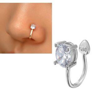 Non Piercing Clip On Thin Nose Pin Love Shaped Heart Elegant Nostril Body Jewelry