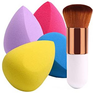Deals of 2 Makeup Foundation Brush Kabuki With Beauty Blender Makeup Sponge Puff