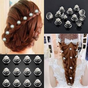 Bridal Crystal Pearl Flower 12pcs Hair Clips Wedding Spiral Twist Hair Pins Accessories
