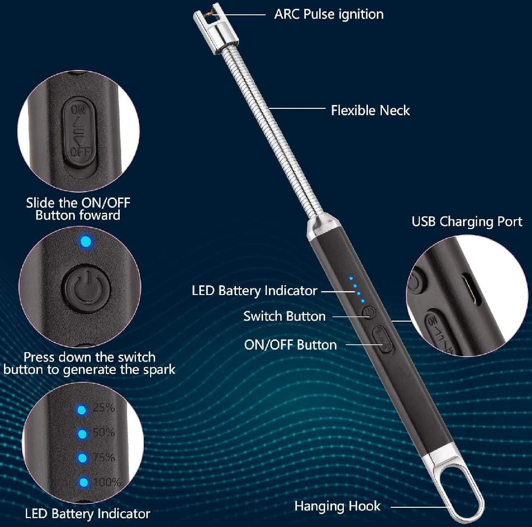 Rechargeable Electric USB Lighter – Windproof Arc Lighter with LED Battery Display & Flexible Neck – Long Reach for Candles, BBQ, Stove, Grill & Camping – Flameless & Safe - Image 7
