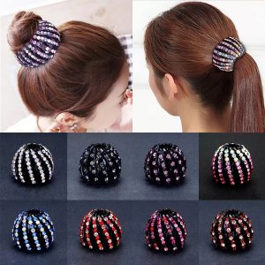 Fashion Women Bun Crystal Hair Claw Hair Clip Bird Nest Expanding Hair Accessories