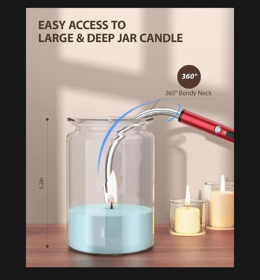 Rechargeable Electric USB Lighter – Windproof Arc Lighter with LED Battery Display & Flexible Neck – Long Reach for Candles, BBQ, Stove, Grill & Camping – Flameless & Safe - Image 3