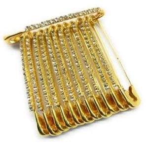 Fancy Golden Color Diamonds Designer Safety pin Saree pin one Side of Safety pin - Pack of 6