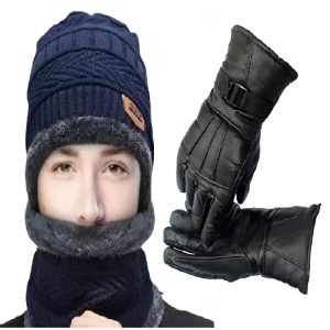 Winter Cap and neck With Winter Gloves High Quality , 2 PCS Winter Beanie Hat Cap Neck Warmer Scarf Seta and Winter Gloves Fleece Lined Skull Cap and Scarf Set Stylish Knit Skull For Boy/Men