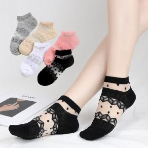 (Pack of 5)Trendy Net & Lace Low Cut Ladies Socks Fancy for Stylish Girls Glamorous Socks For Girls Blossom Bliss Ladies Socks Fancy Low Ankle Socks for Women Fancy Patterns for Stylish Ladies Socks For Women.