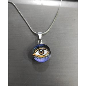Vintage Blue Eye stone Eye Locket Pendant Chain Necklace
