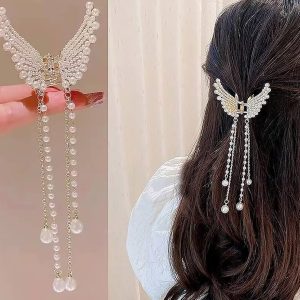 New Fashion Butterfly Pearl Tassel Hair Clip Red flower Festival Hairpin For Girls Ponytail Hair Catcher Women Fashion jewelry