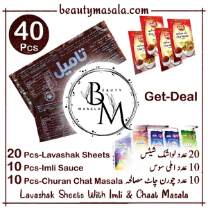40 Pcs Get Deal - 20 Lavashak Sheets + 10 Imli Sauce + 10 Churan Chaat Masala Powder