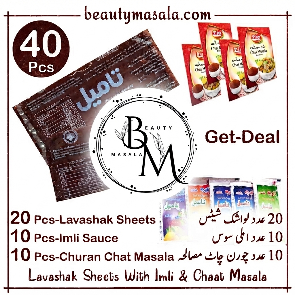 40 Pcs Get Deal - 20 Lavashak Sheets + 10 Imli Sauce + 10 Churan Chaat Masala Powder