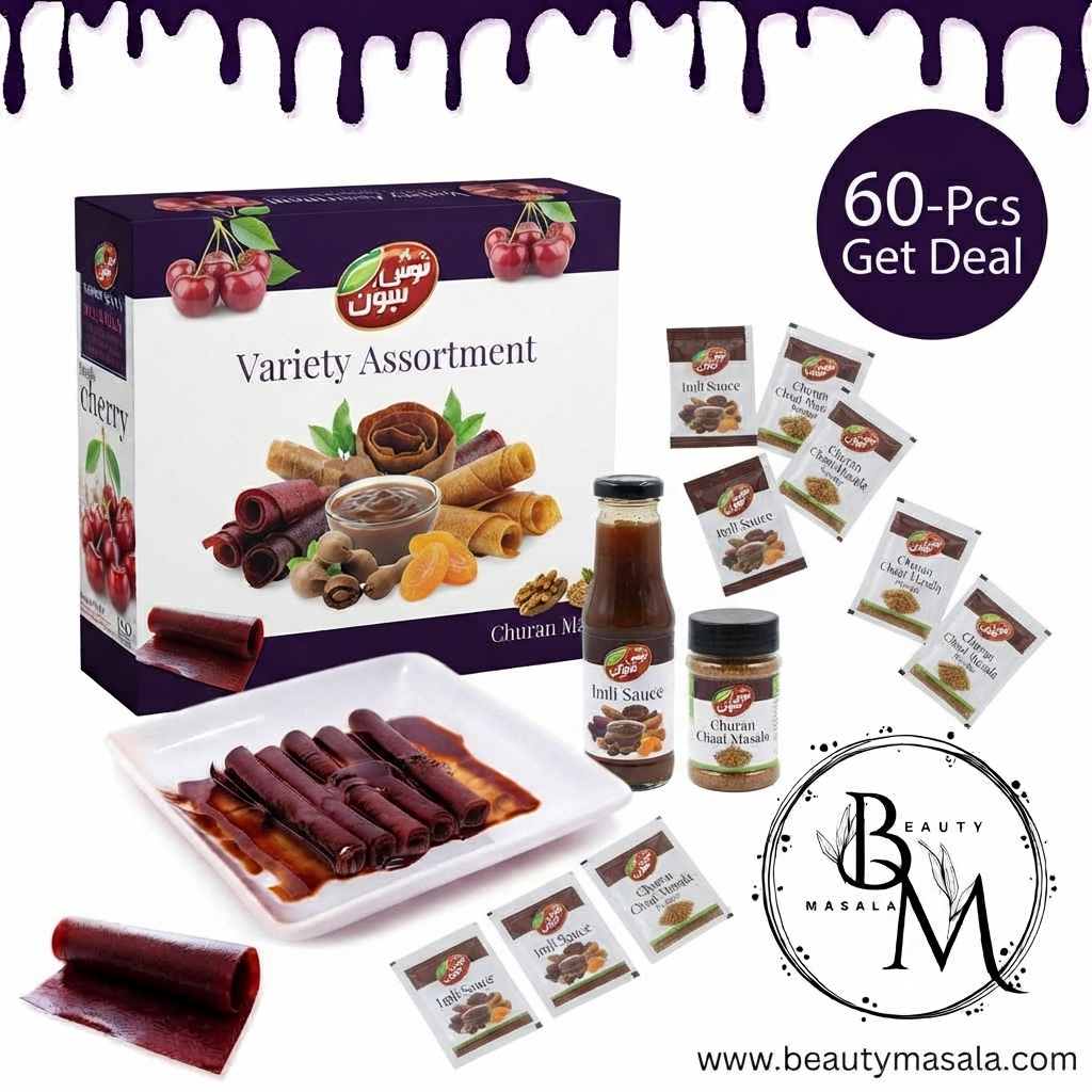 30 Pcs Get Deal - 20 Lavashak Sheets + 10 Imli Sauce + 10 Churan Chaat Masala Powder