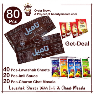 80 Pcs Get Deal - 40 Lavashak Sheets + 20 Imli Sauce + 20 Churan Chaat Masala Powder